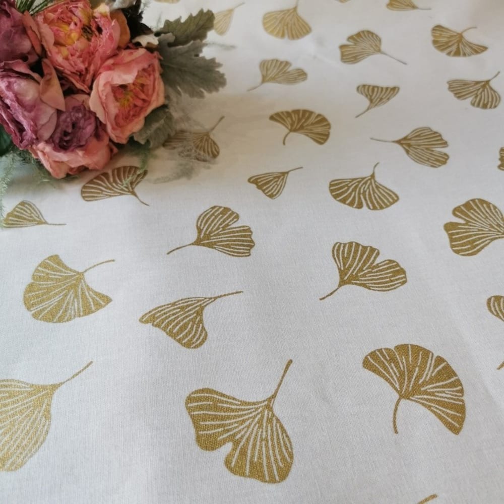 Nappe enduite coton dorée carrée 120 x 120 cm