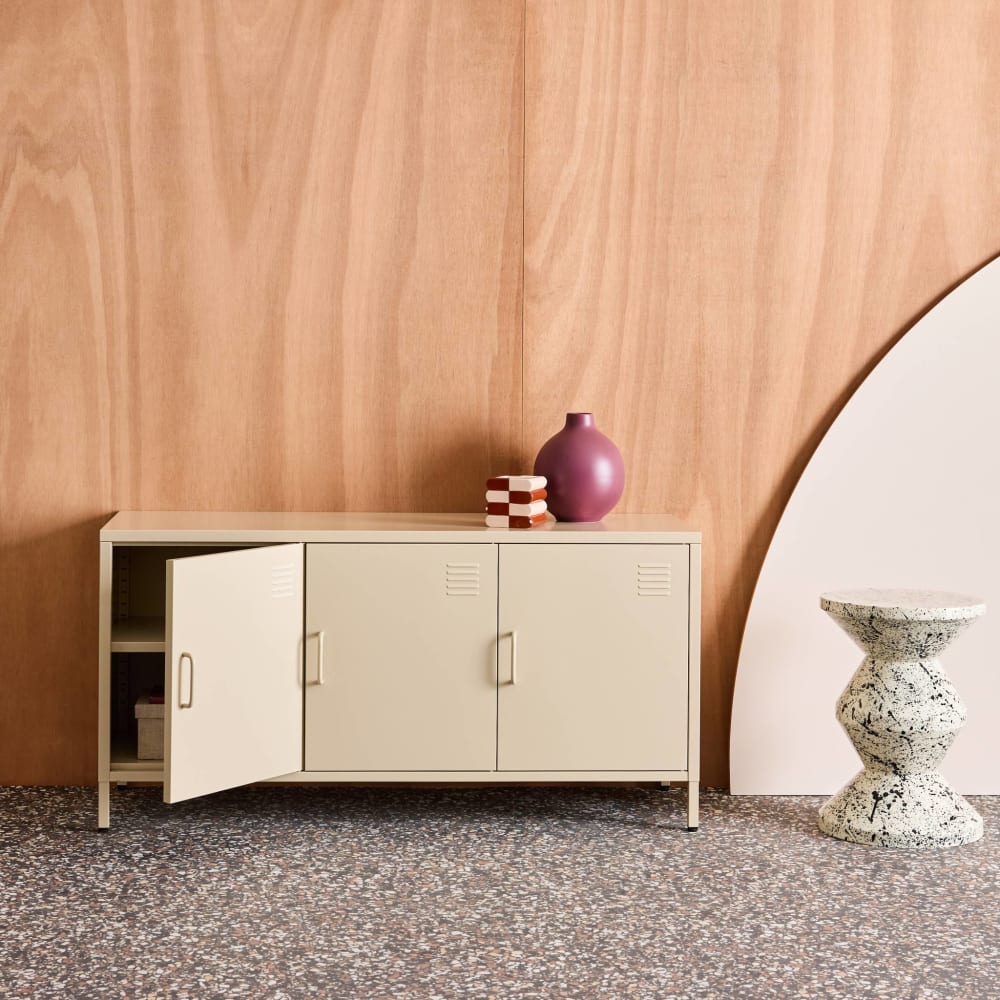 Meuble tv industriel métal crème 3 portes 120cm