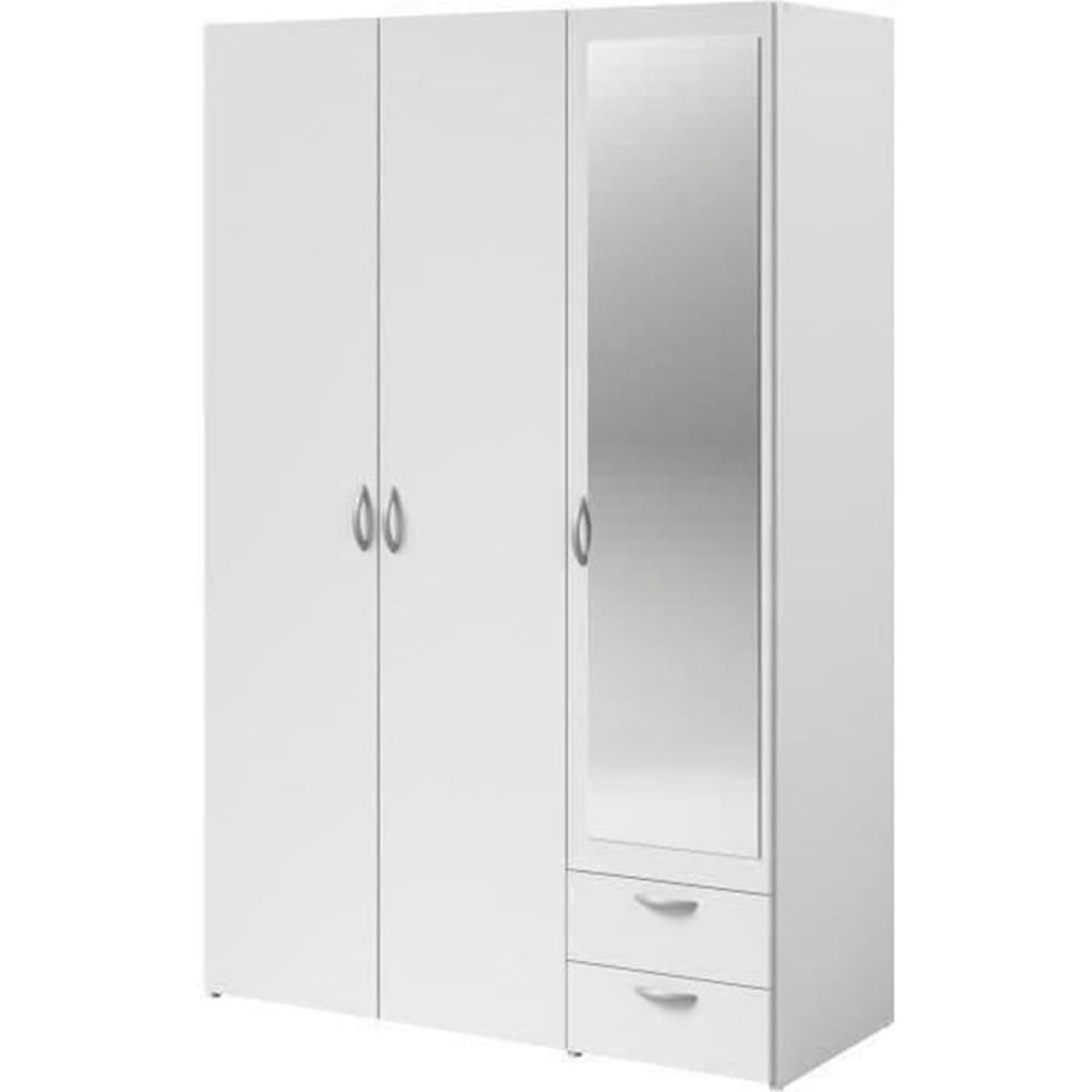 Armoire VARIA - blanc - 3 portes battantes + miroir + 2 tiroirs - 120