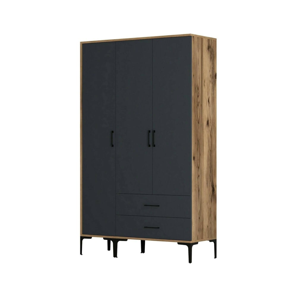 Armoire 3 Portes en Bois Noyer Foncé