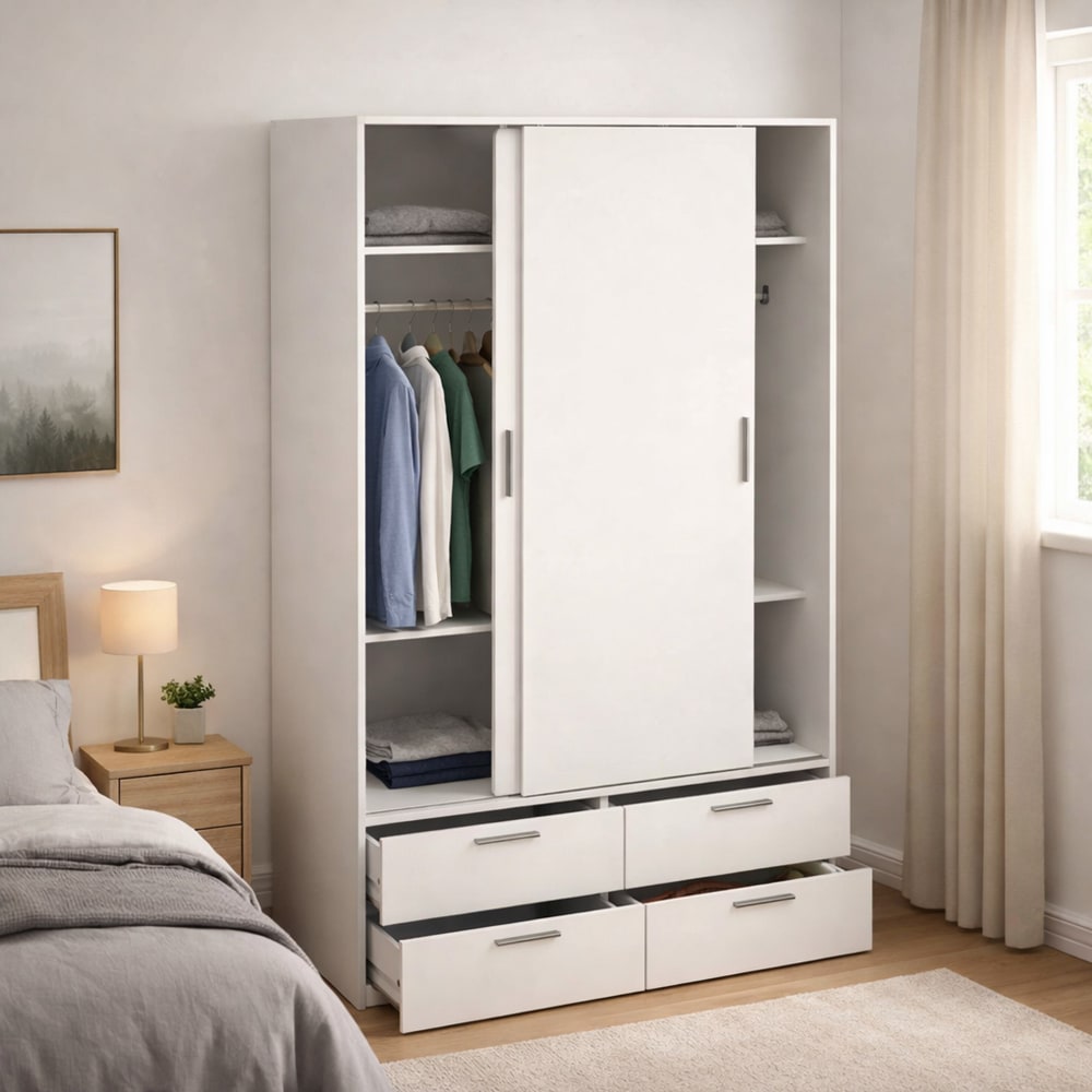 Armoire 2 portes bois blanc 121,2x200h cm