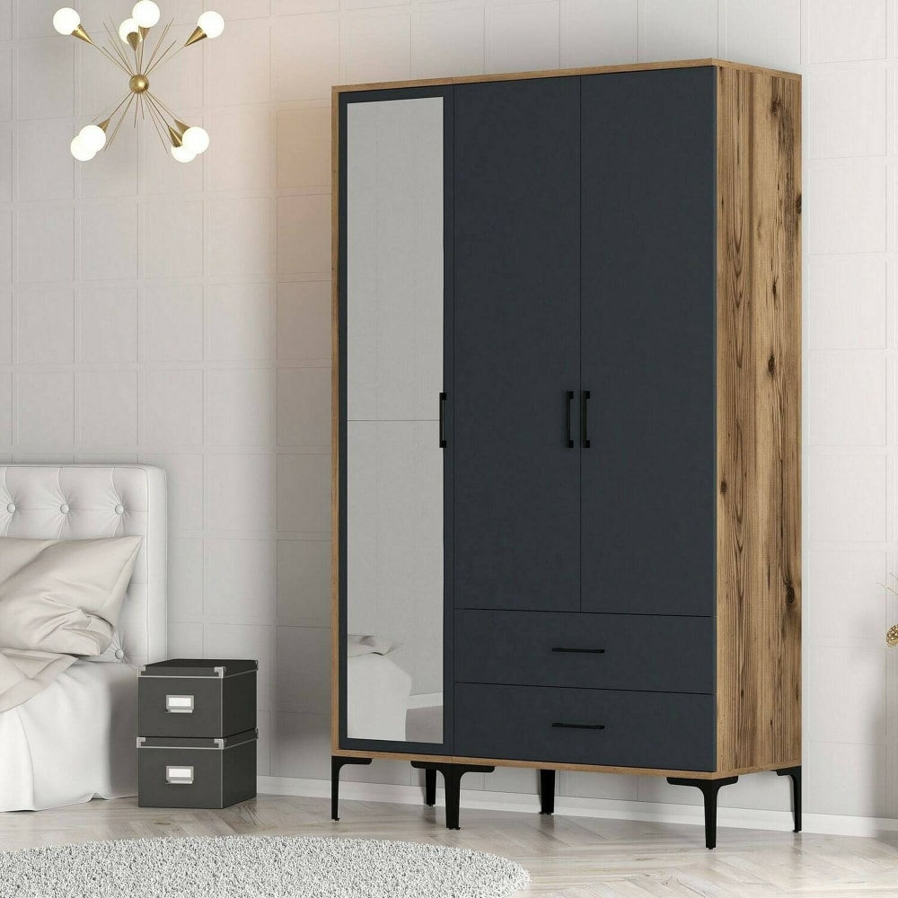 Armoire 3 portes bois nobilité brun noyer