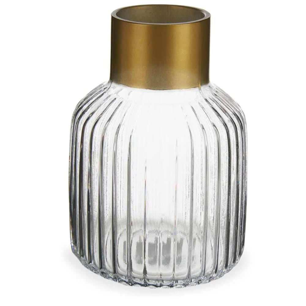 Vase en verre strié et doré 12x12x18cm