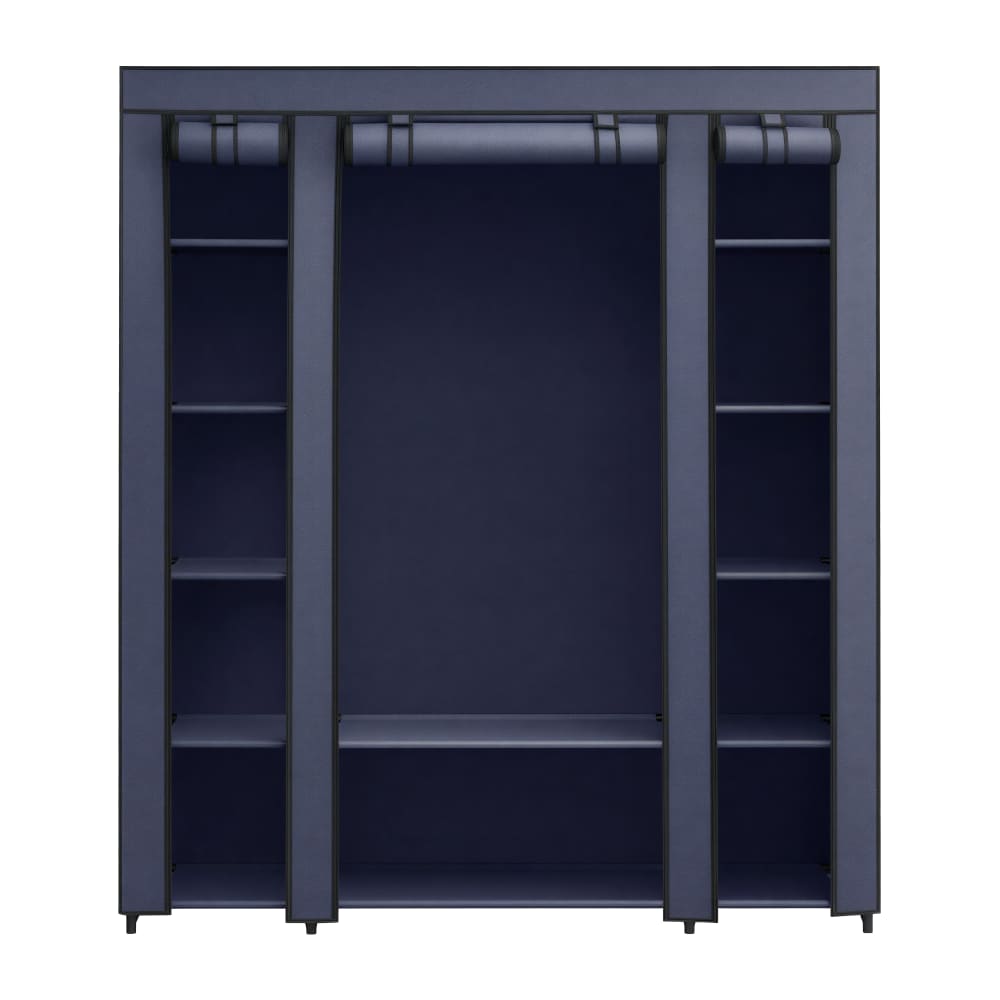 Armoire 12 compartiments tissu non-tissé métal bleu foncé