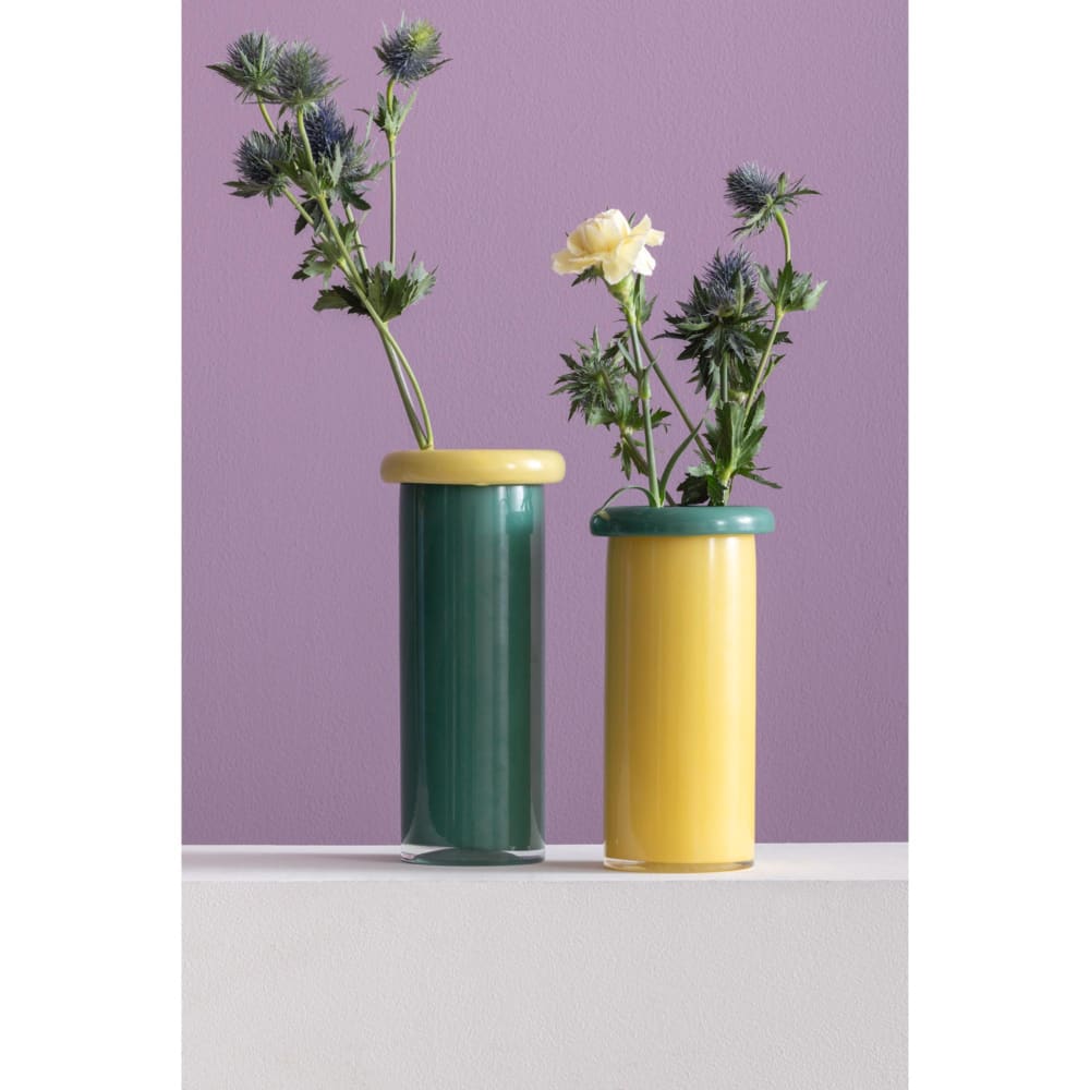 Vase verre jaune 12x12x23.5cm - Maisons du Monde