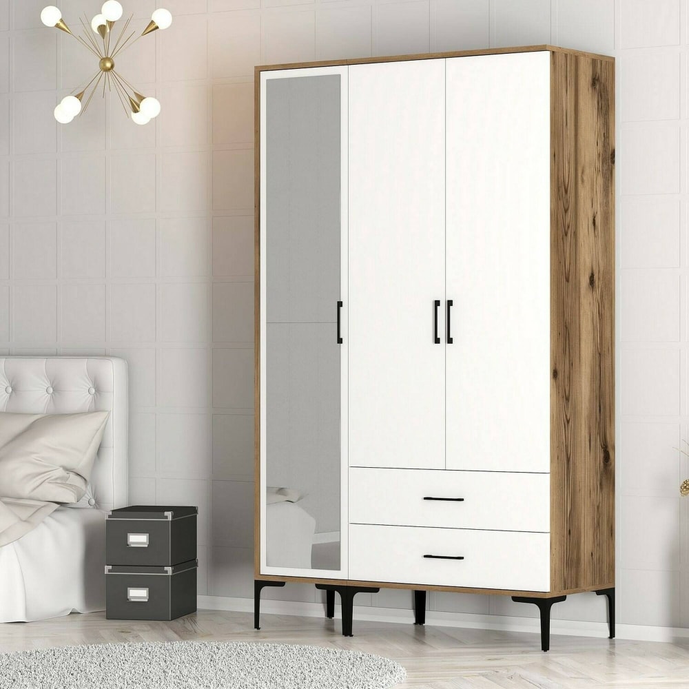 Armoire 3 portes bois marron noyer