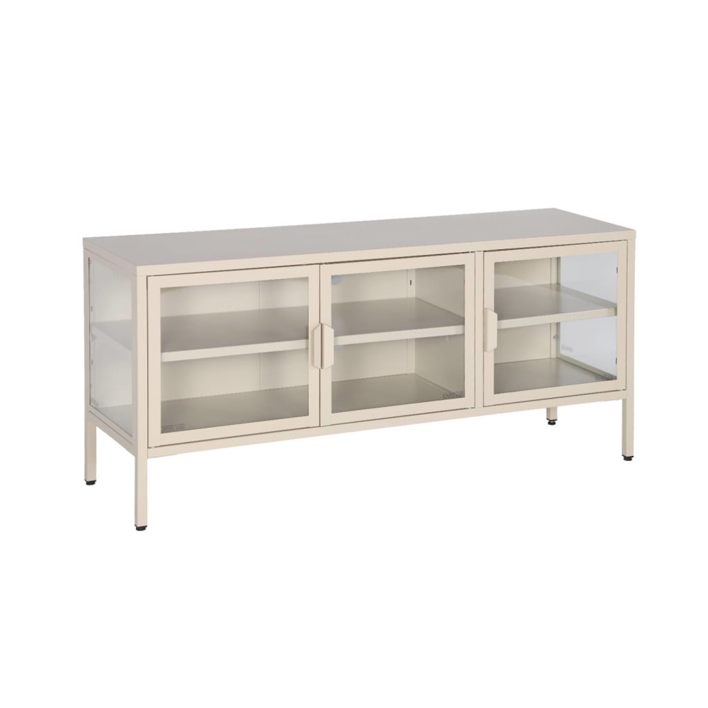 Meuble tv industriel métal et verre trempé 3 portes 120cm beige