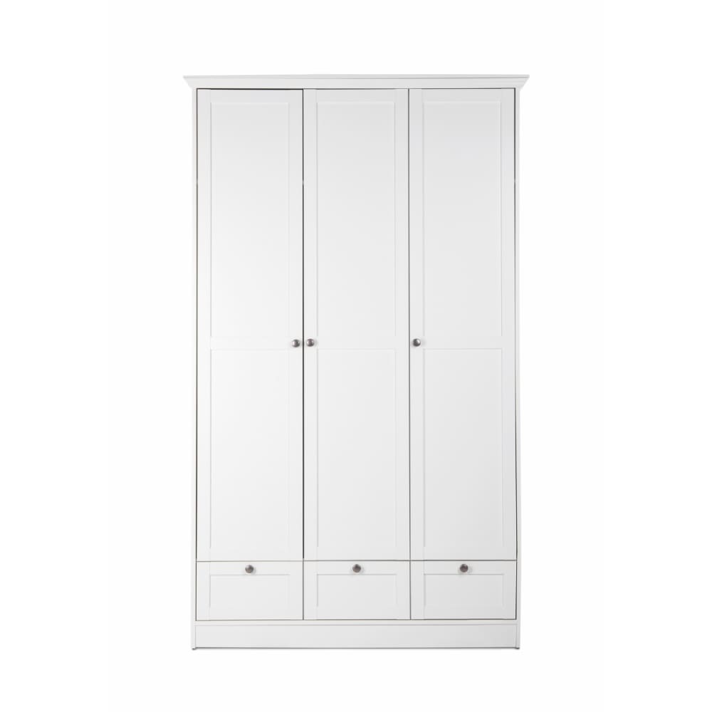 Armoire 3 portes 3 tiroirs 120x51x200 cm blanc - LANDZY