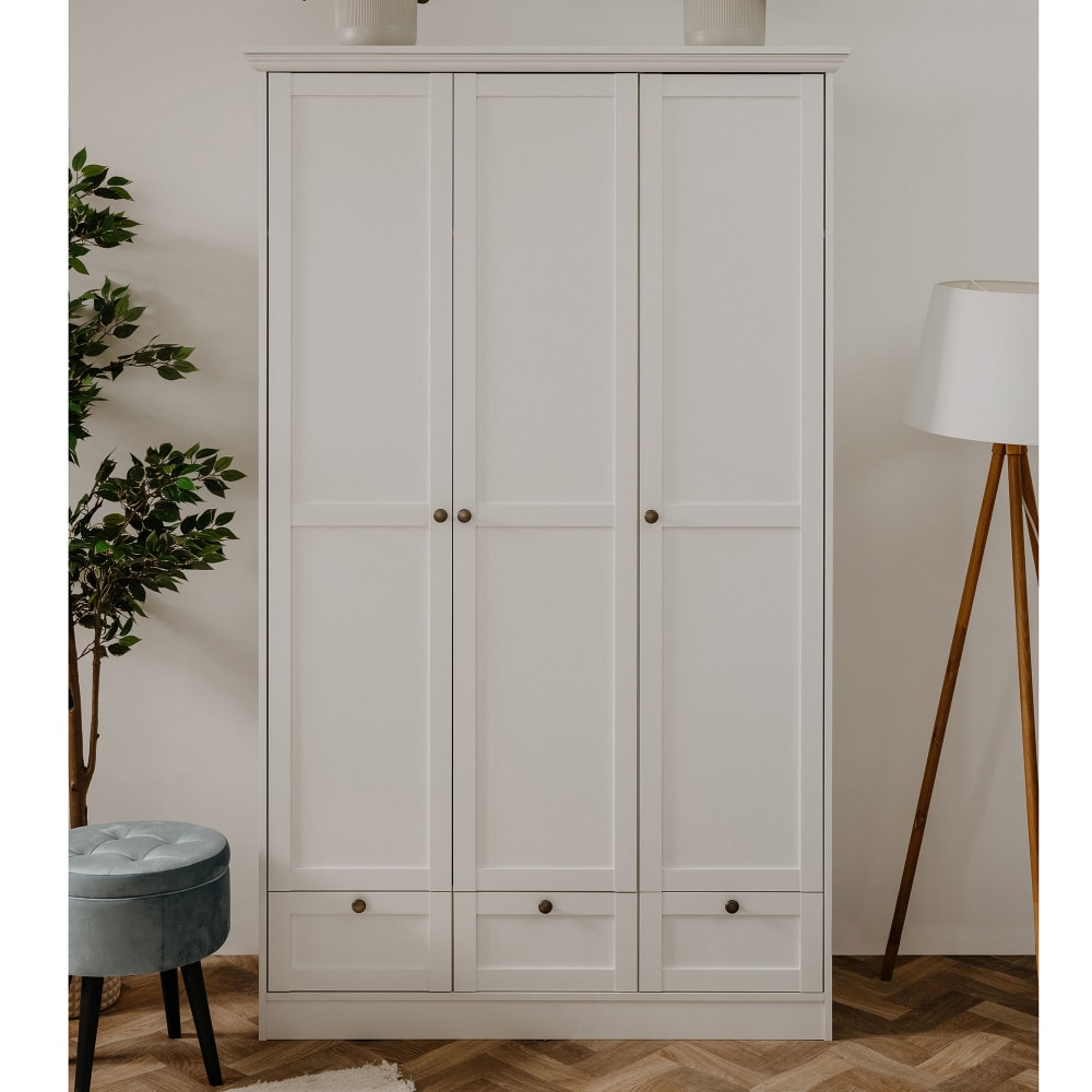 Armoire 3 portes 3 tiroirs 120x51x200 cm blanc - landzy