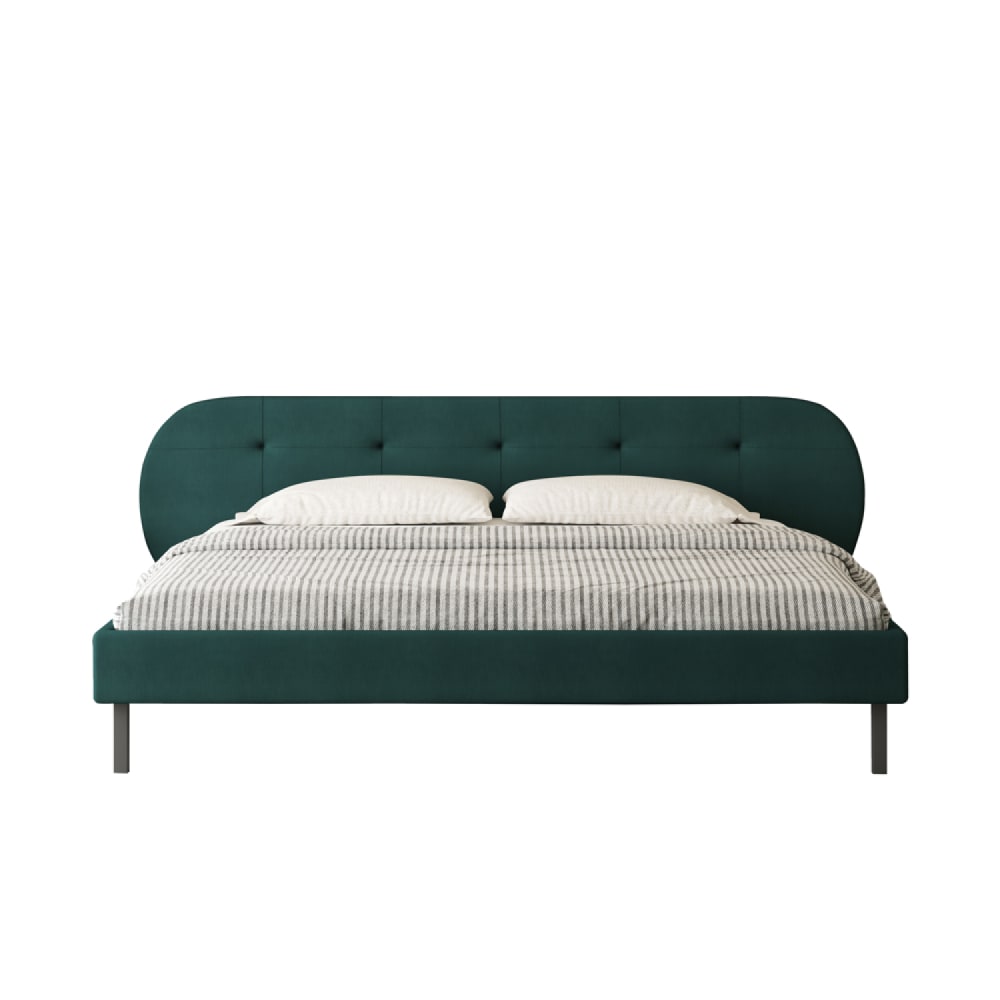 Lit capitonné 140x190cm vert avec tête de lit et sommier