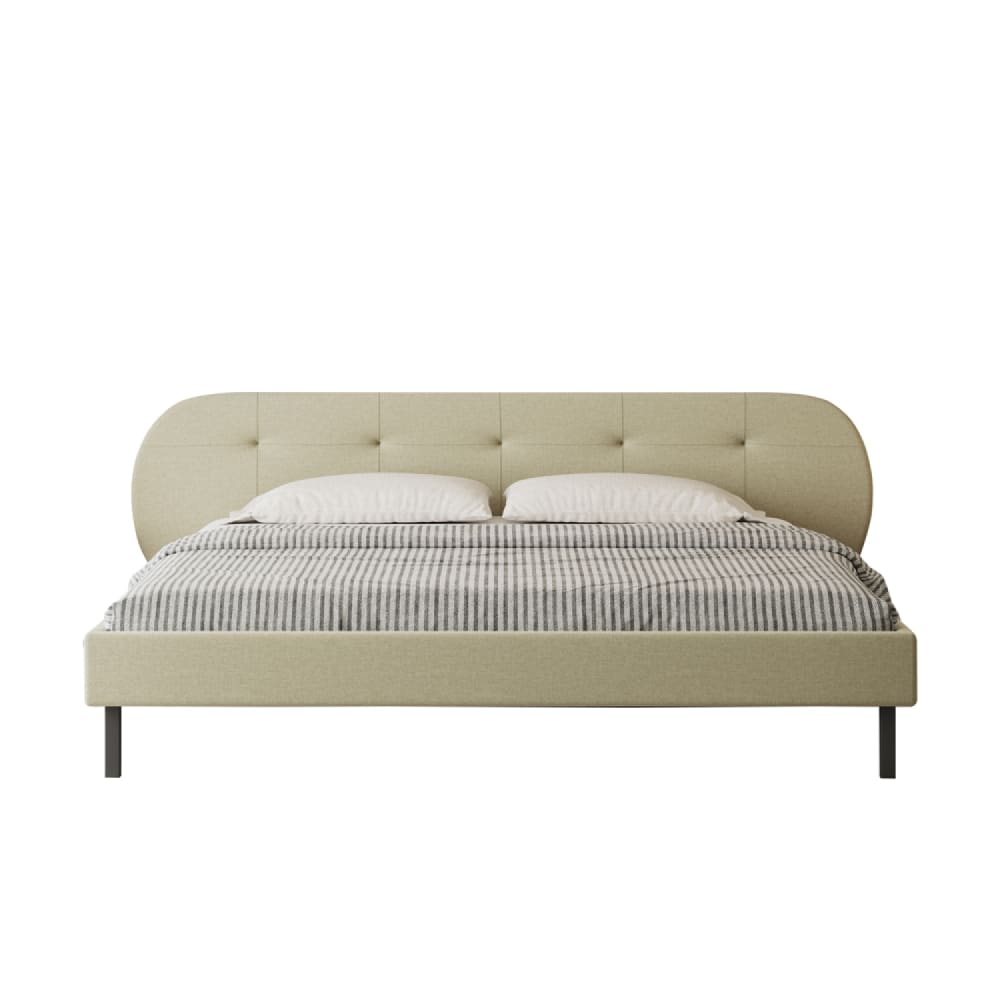 Lit capitonné 140x190cm beige avec tête de lit et sommier
