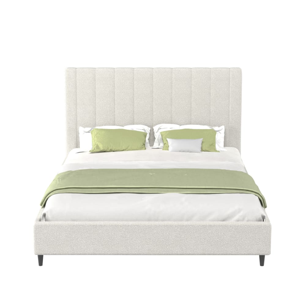 Lit bouclette 160x200cm beige avec tête de lit et sommier