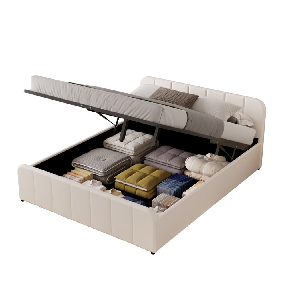 Lit coffre 160x200cm en velours beige Lit coffre 160x200cm en velours beige