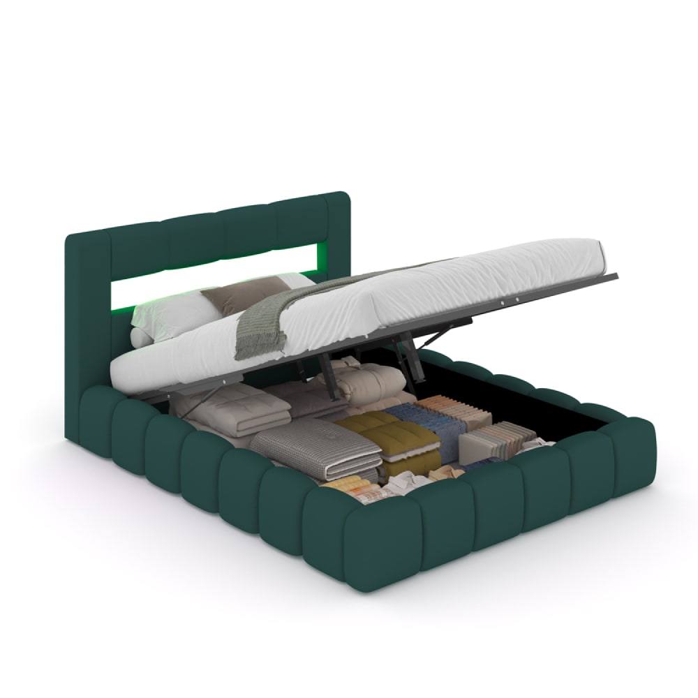 Lit nuage LED avec coffre 180x200cm en velours vert avec tête de lit e