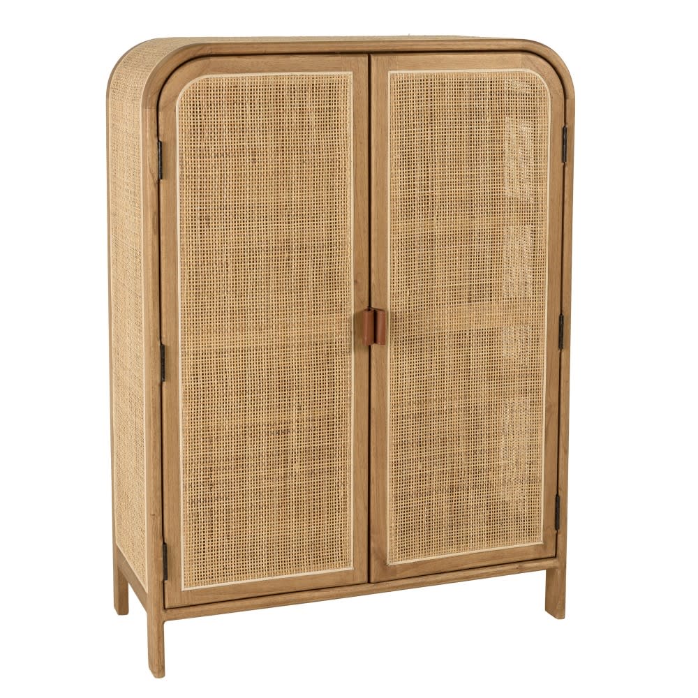 Armoire forme arrondie mindi et rotin naturel 2 portes 3 étagères
