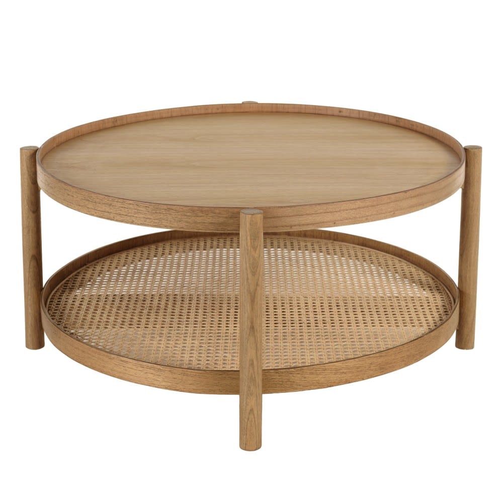 Table basse en bois de mindi 80.5m avec tablette en rotin naturel