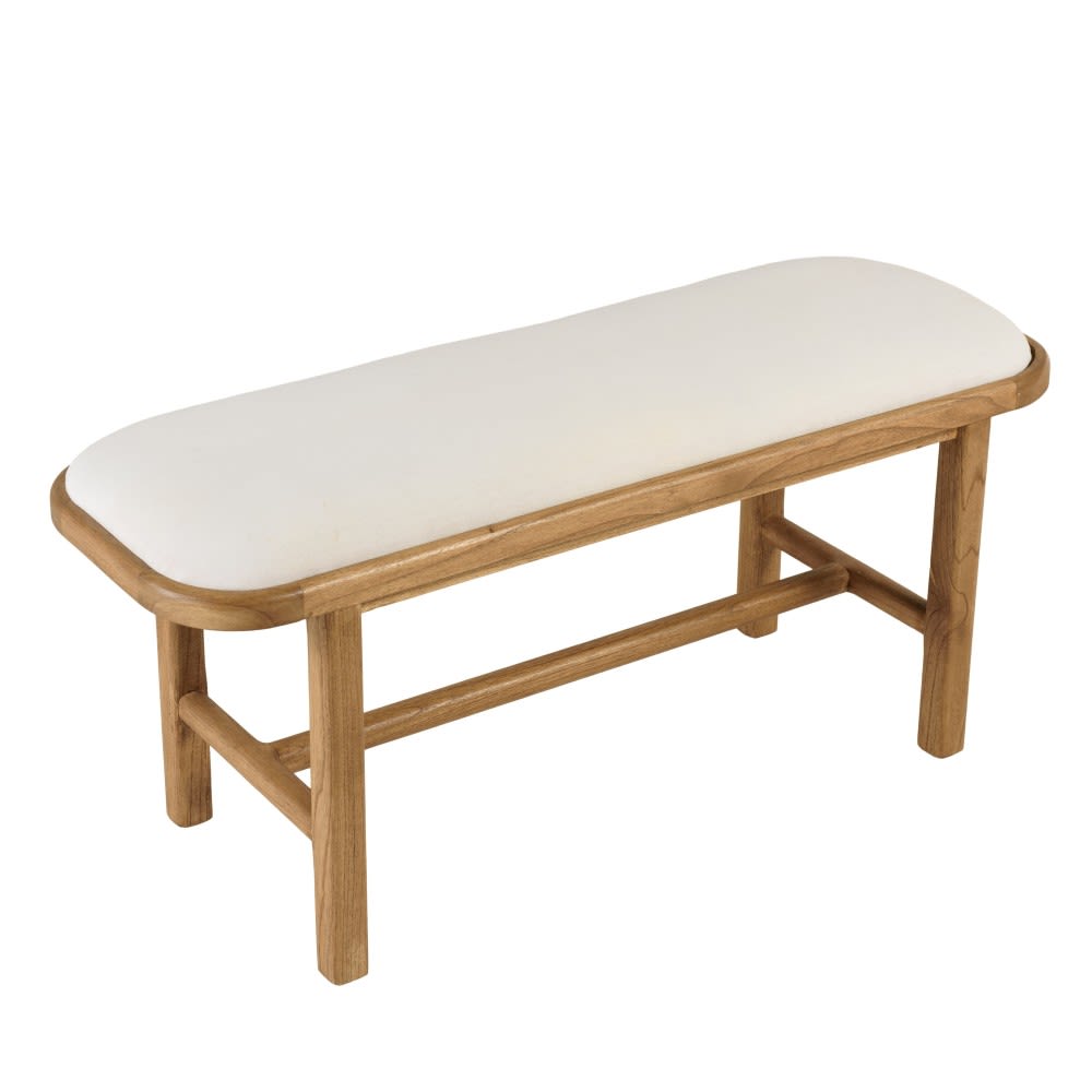 Banc 1 place avec coussin blanc en bois de mindi et rotin naturel