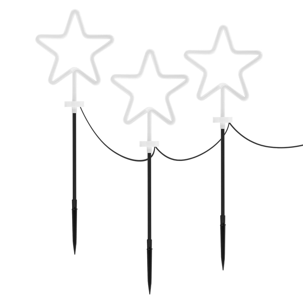 ECD Germany 3er Set Gartenstecker Stern H:58 cm Außen für Weihnachten Weiß Pvc - Polyvinlychlorid Festliche Dekoration