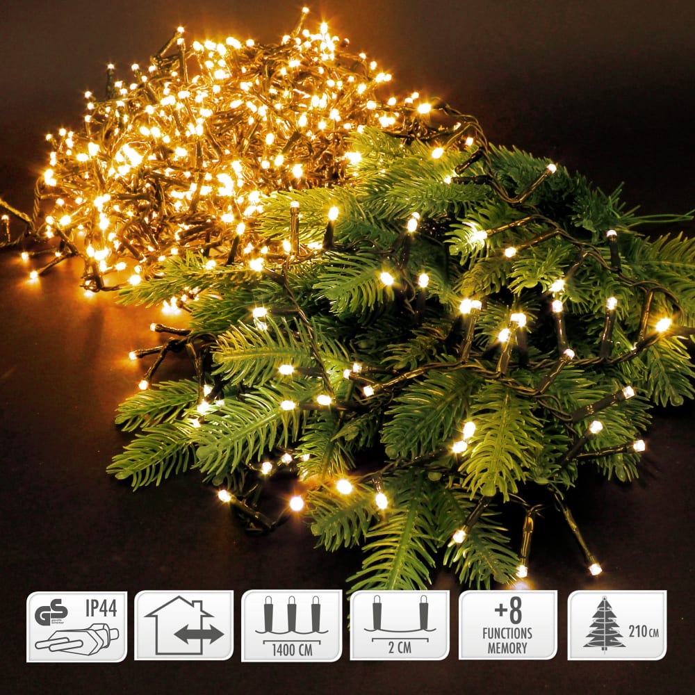 LED Cluster Lichterkette 14m 700LED Extra-Warmweiß 8 Modi