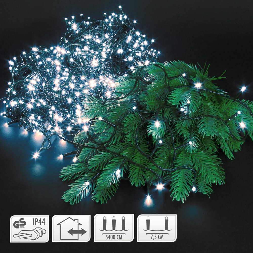 LED Cluster Lichterkette 720LED 54m Kaltweiß Innen/Außen IP44 -