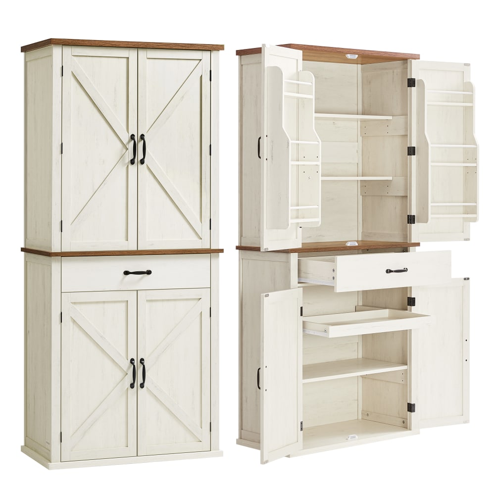 Buffet haut cuisine hauteur 178,6 cm avec portes tiroir blanc rustique