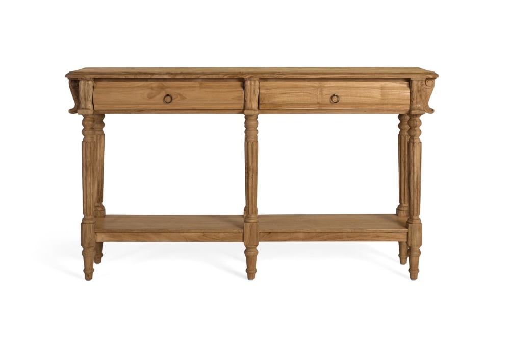 Console en bois de teck massif avec poignées en métal