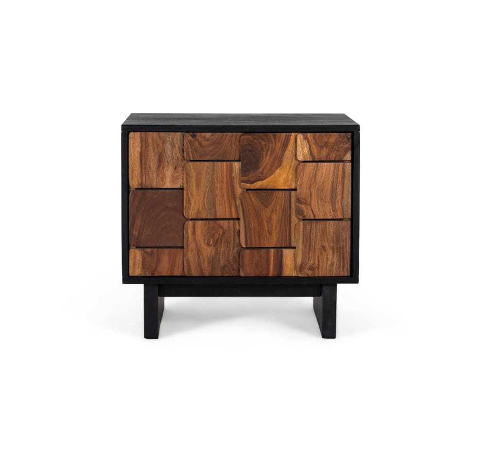 Table de chevet en bois manguier et sheesam avec effet tridimensionnel