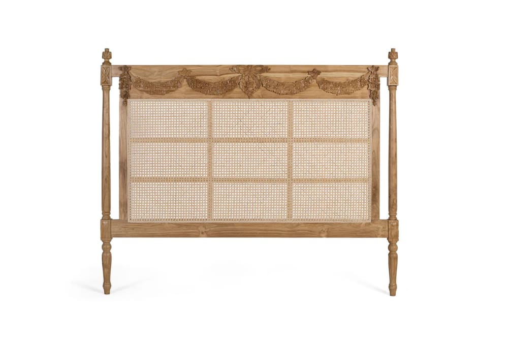 GINER Y COLOMER Kopfteil aus massivem Teakholz und Rattan 174 cm Braun