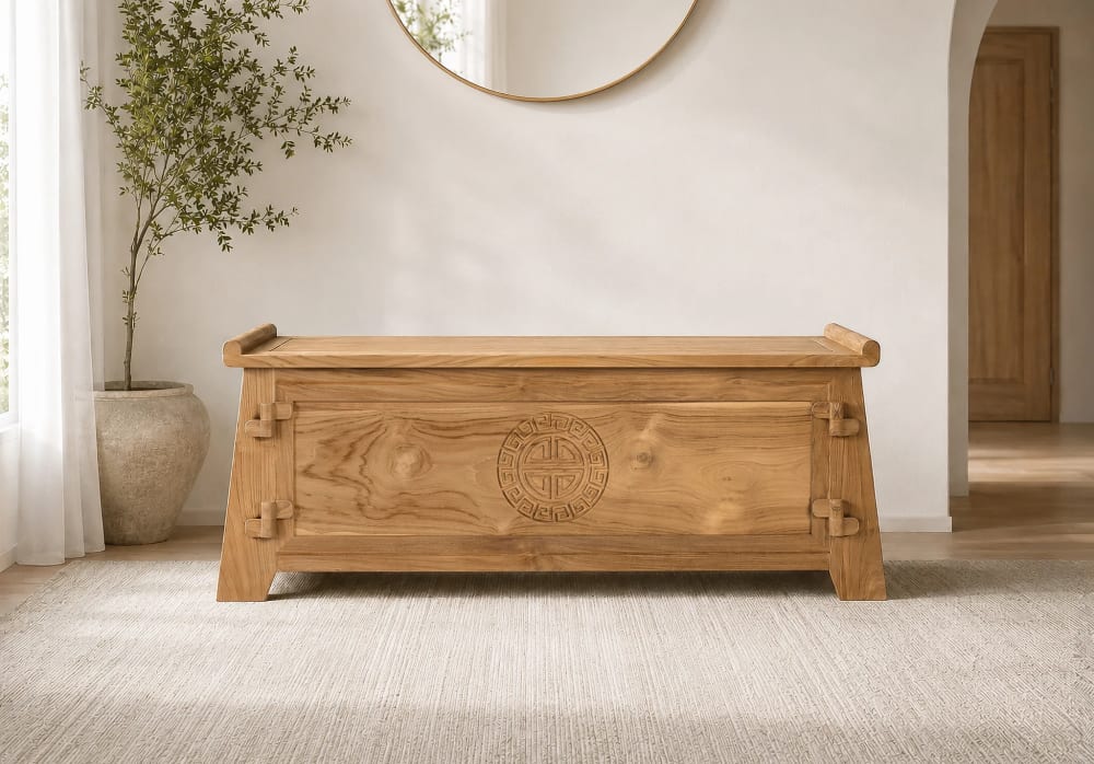 Coffre en teck massif naturel 114 cm