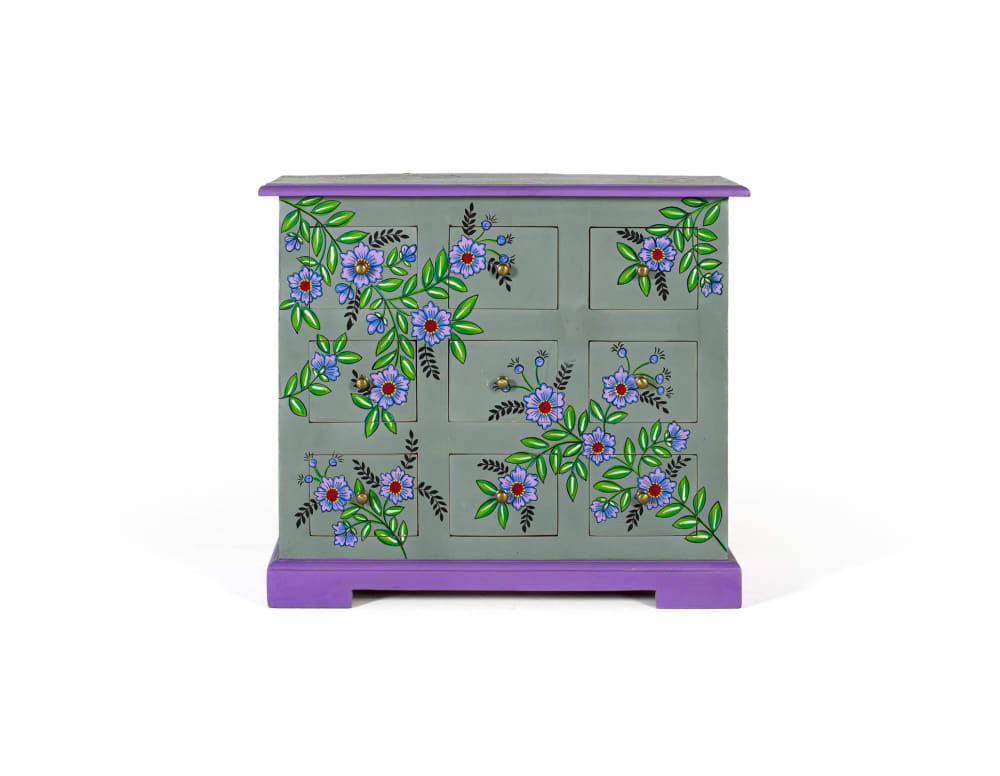 Commode fabriquée et peinte à la main en bois de manguier massif