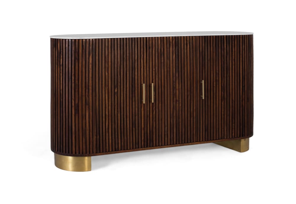 Sideboard mit geschwungenen Seiten aus walnussfarbenem Mangoholz
