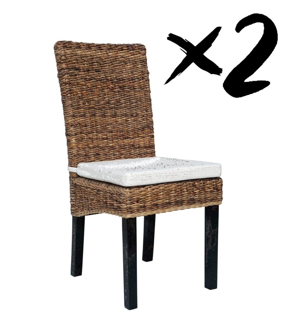GINER Y COLOMER 2er-Set Rattanstühle im Kolonialstil mit Bananengeflecht. Maße: 108 x 48 x 49 cm. Kissen inklusive. Braun