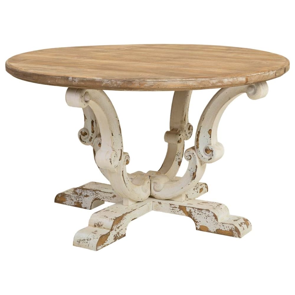 Table basse en bois finition blanche vieillie 80x80x47h cm