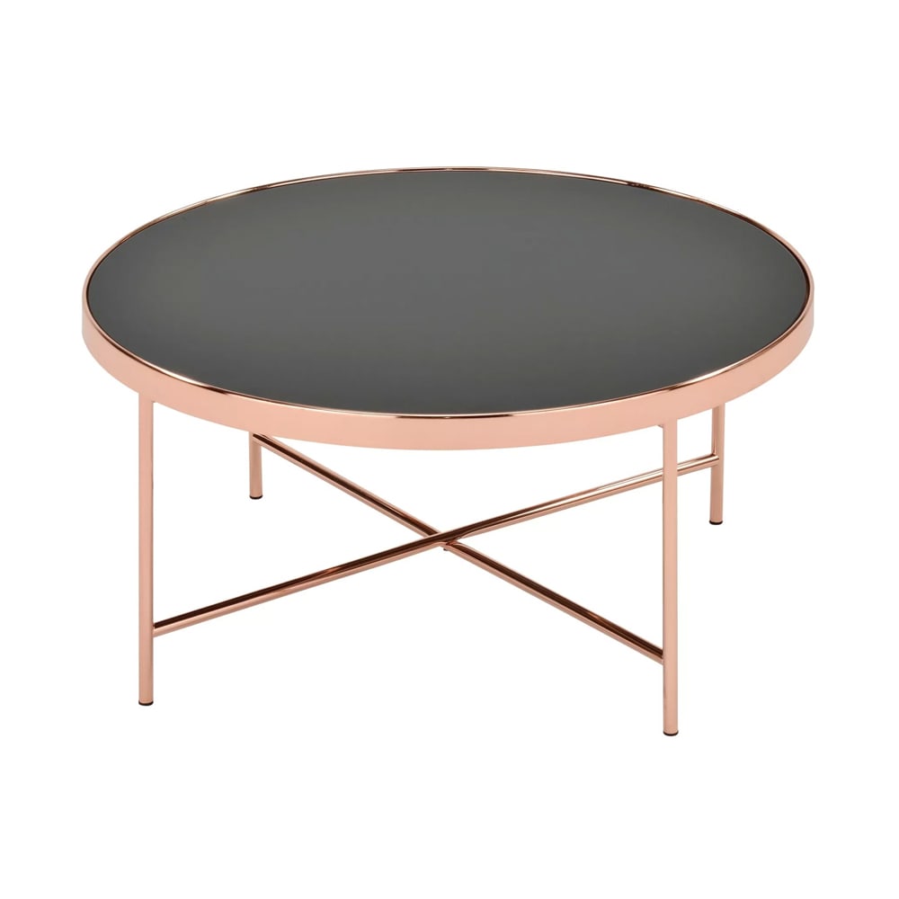 Feldmann-Wohnen Couchtisch rund aus Glas & Metall, 82x82x40cm, schwarz / Kupfer style modern Kupfer Glas