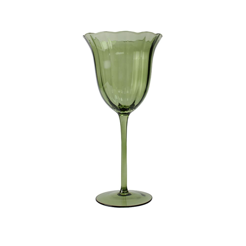 Lot de 4 verres à pieds en verre en forme de fleur 48,5cl verts