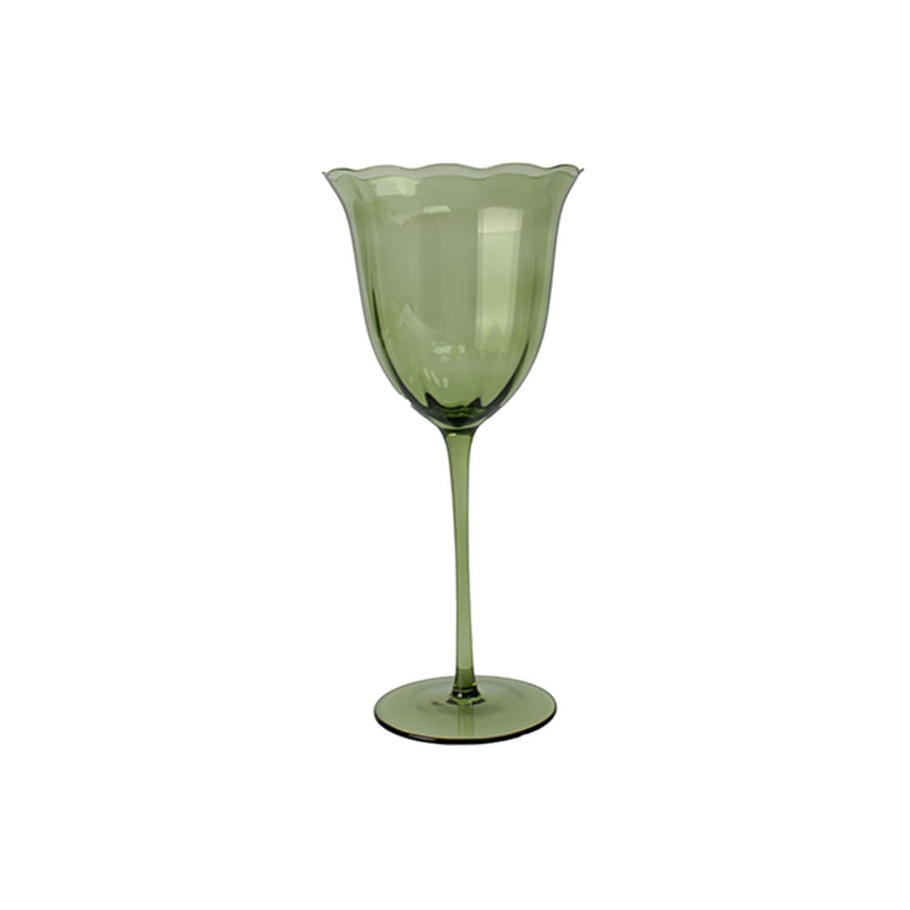 Lot de 4 verres à pieds en verre en forme de fleur 36cl verts