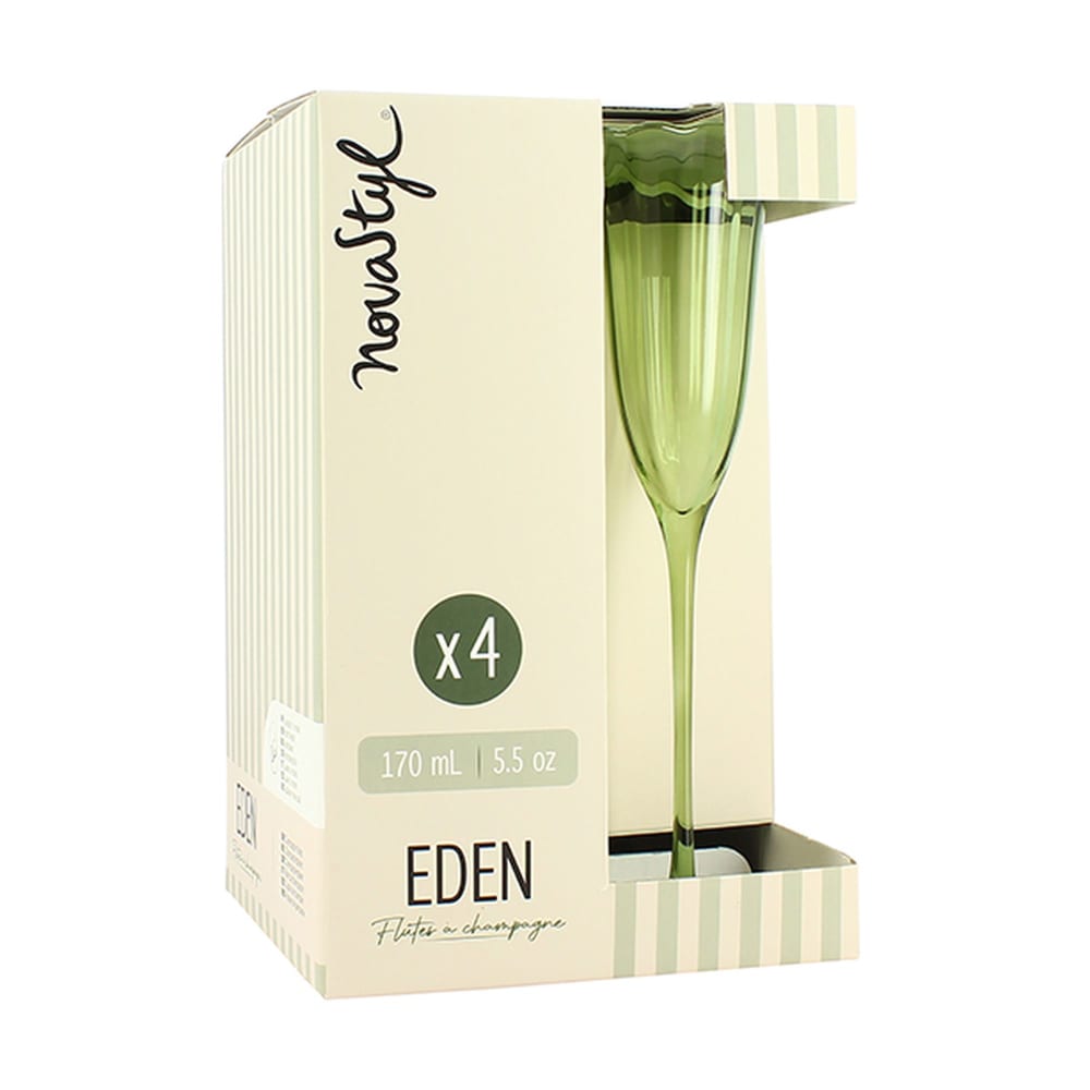 Lot de 4 flûtes en verre en forme de fleur 17cl vertes