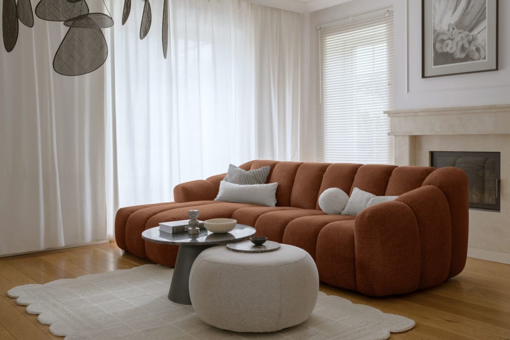 4-Sitzer Ecksofa, L-förmig, Ecke links, Polsterstoff, Terrakotta