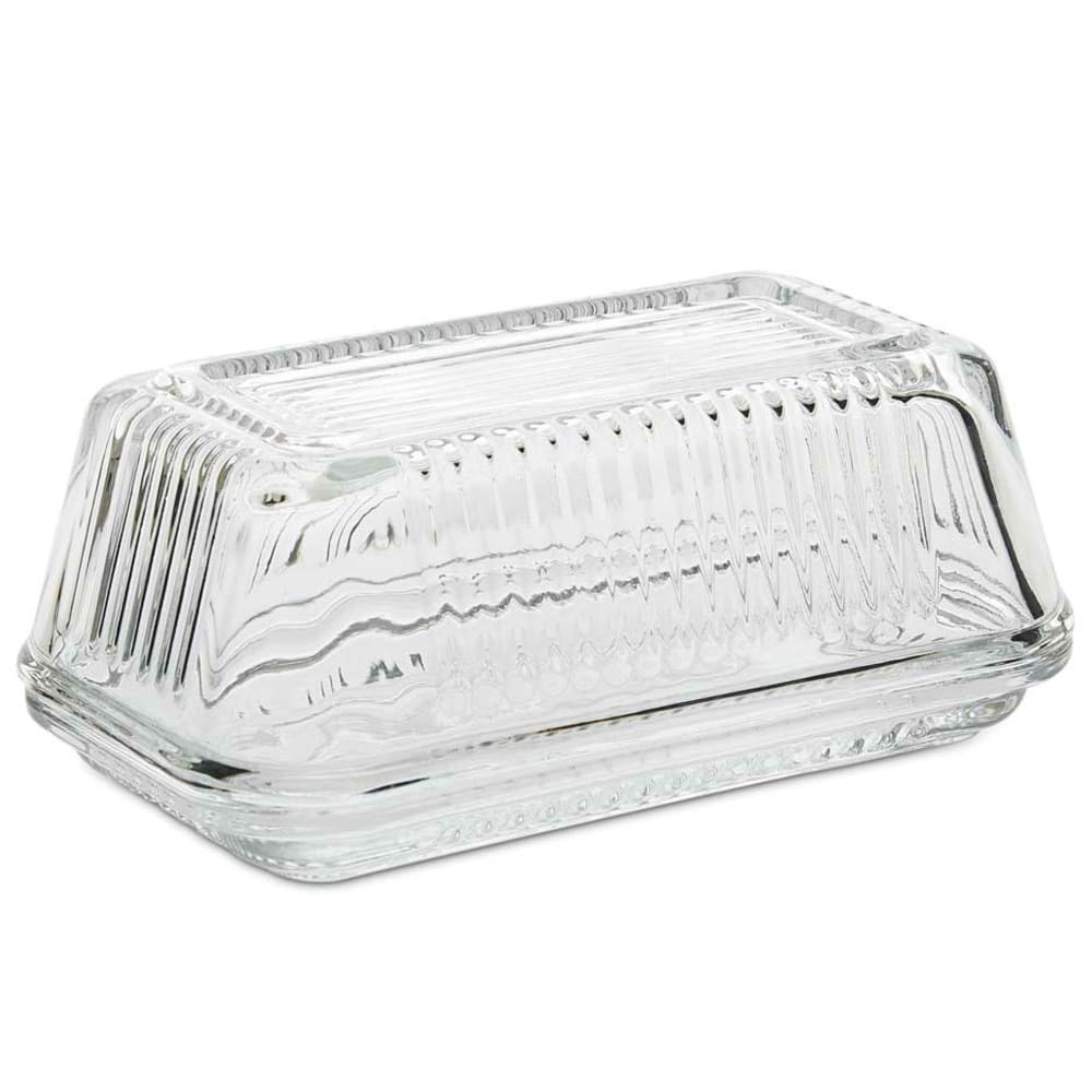 Beurrier en verre strié 17x10x7cm