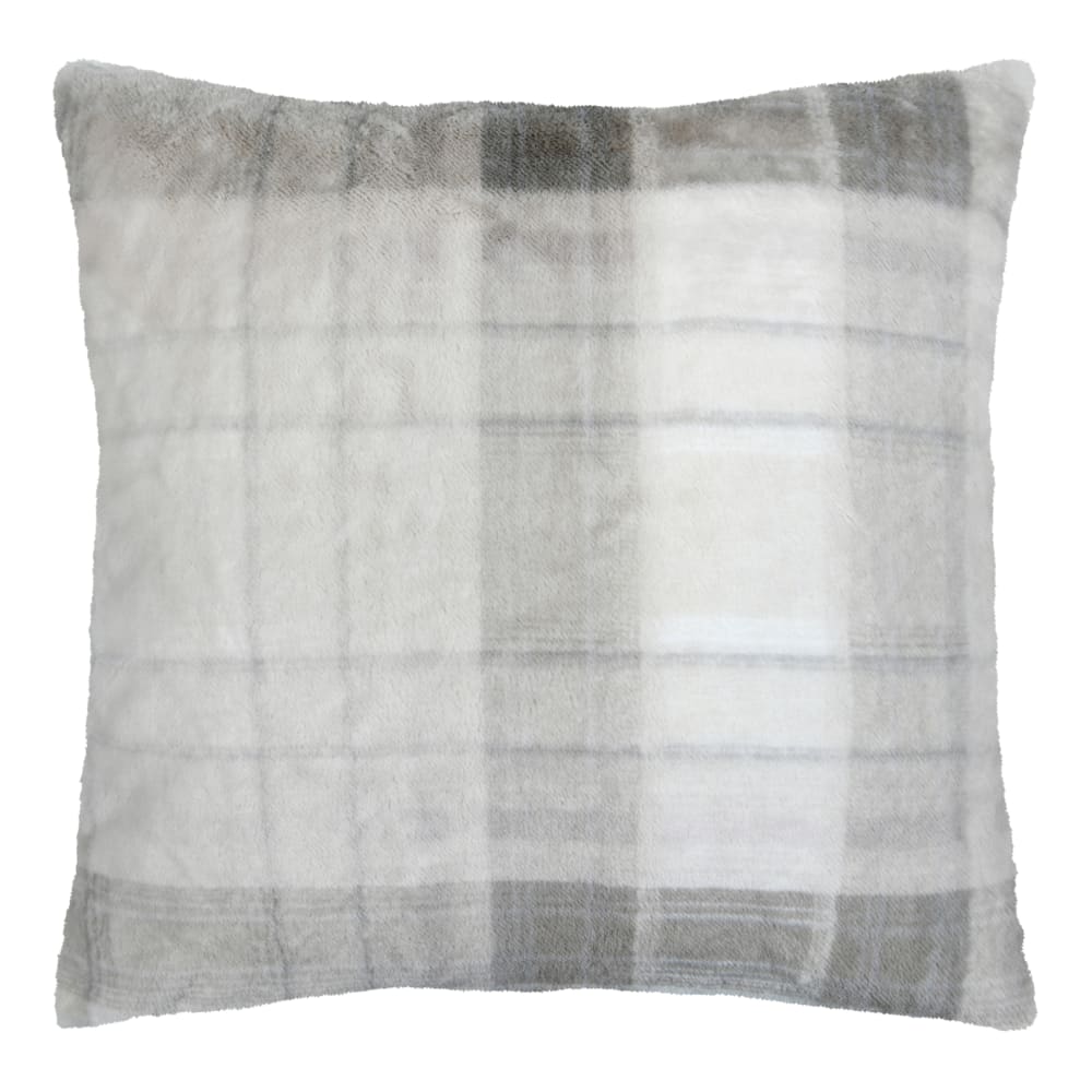 Coussin à carreaux écossais en imitation fourrure polyester beige 60 x