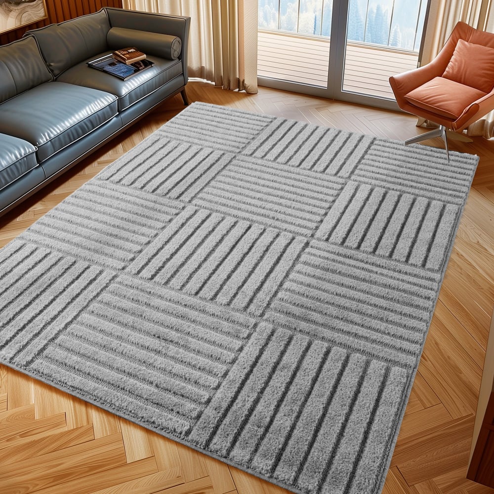 Tapis à motifs en relief damier gris 120x170cm — vue 3