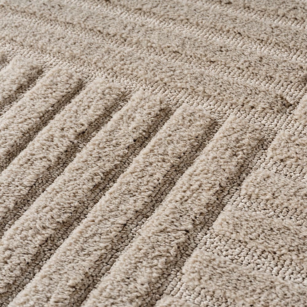Tapis rond à motifs relief damier beige 120x120cm — vue 4