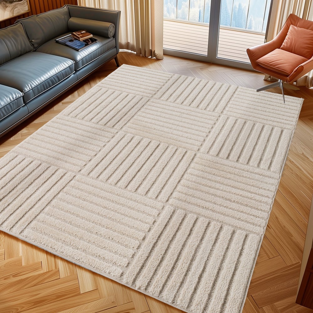 Tapis à motifs en relief damier crème 80x250cm — vue 3