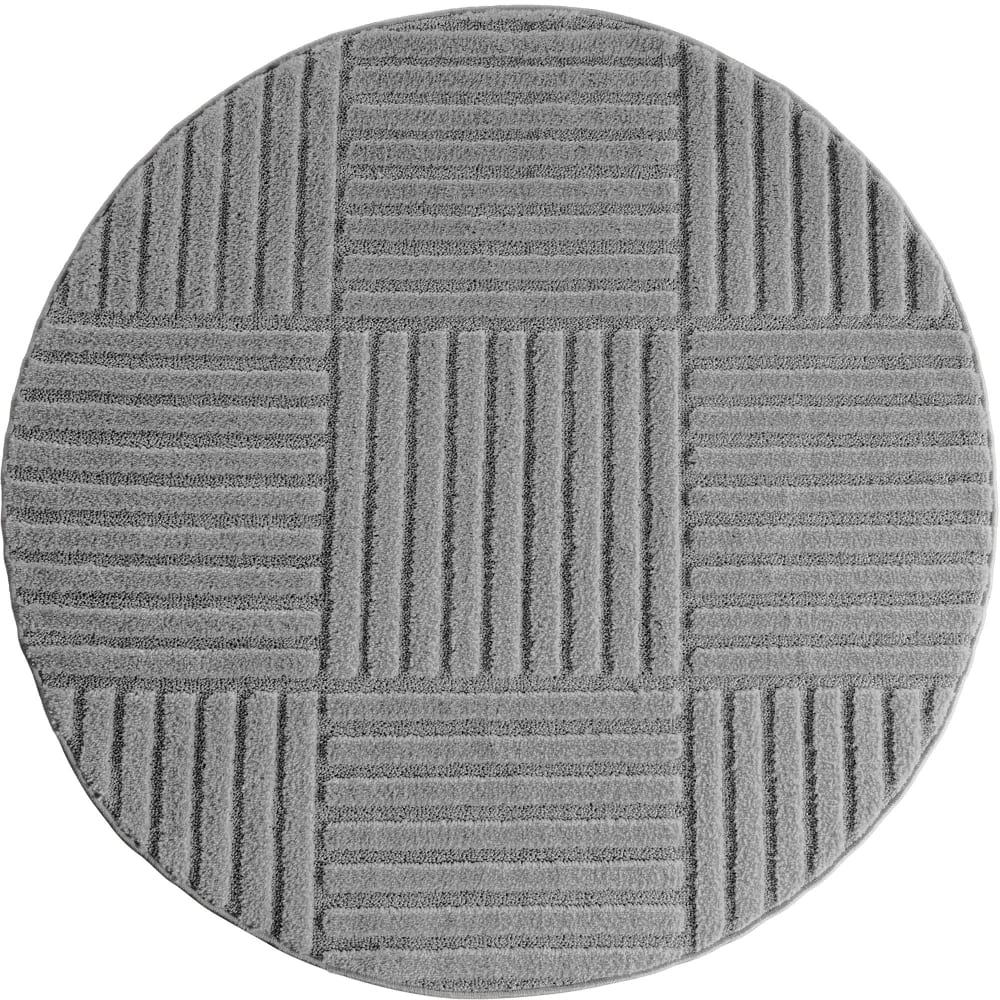 Tapis rond à motifs relief Damier Gris 80x80cm