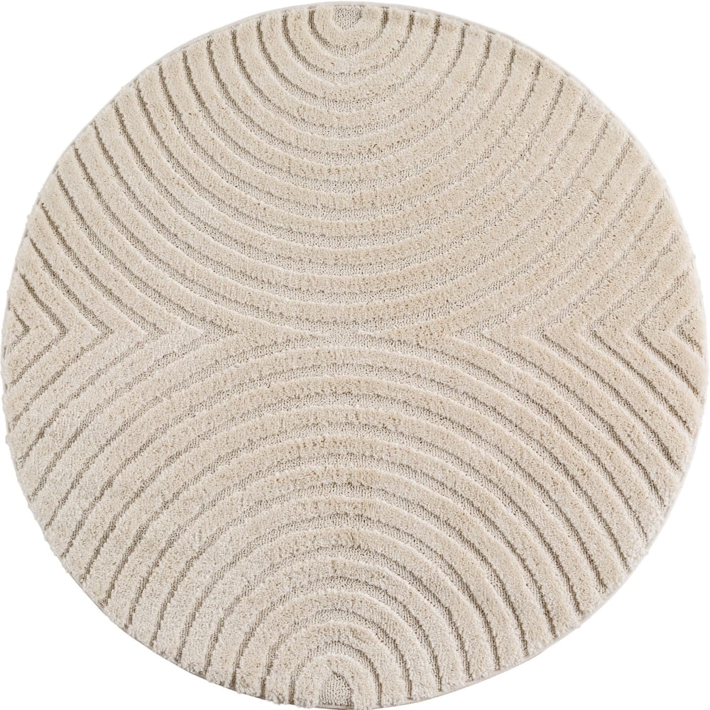 Tapis rond à motifs relief Arcs Crème 80x80cm