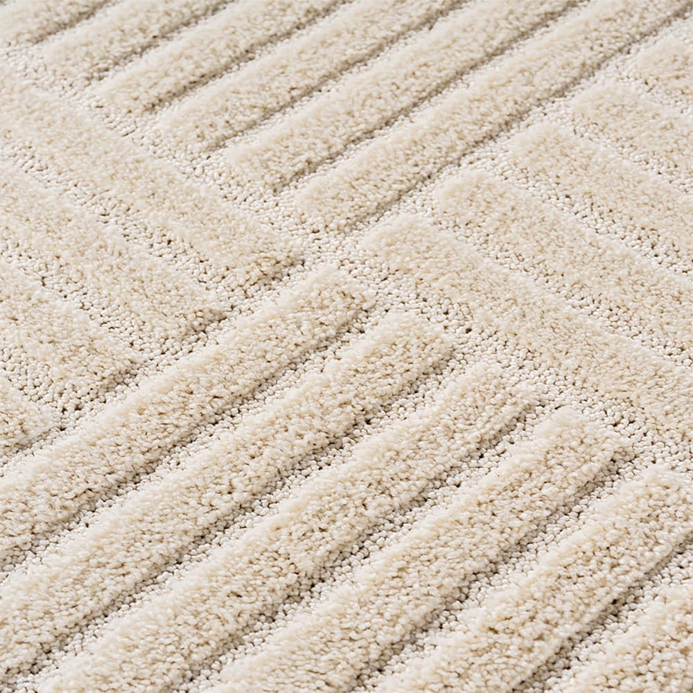 Tapis rond à motifs relief damier crème 200x200cm — vue 4