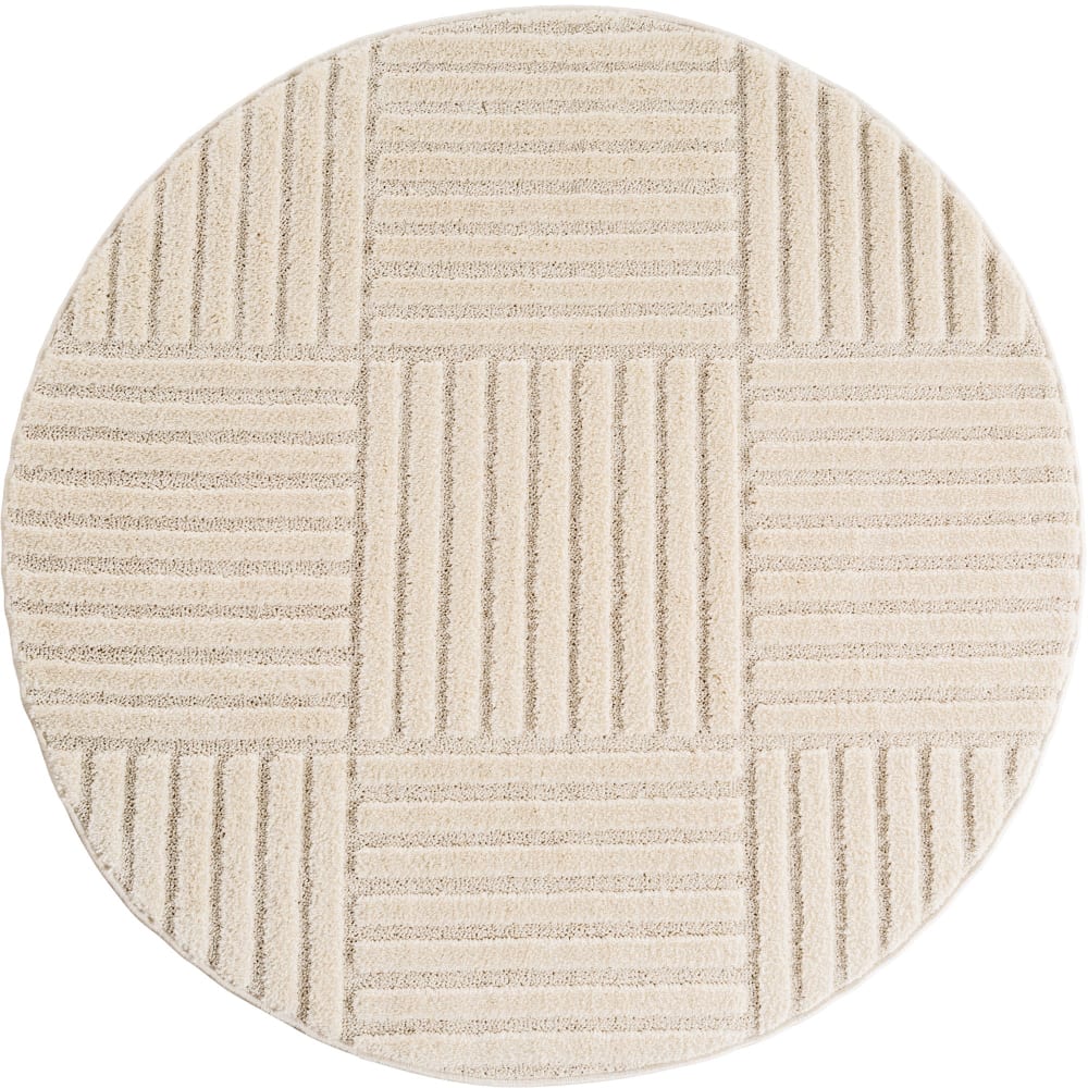 Tapis rond à motifs relief damier crème 80x80cm