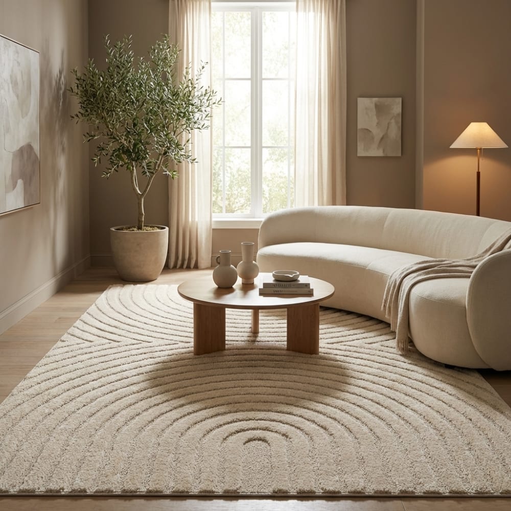 Tapis à motifs en relief arcs crème 80x250cm — vue 3