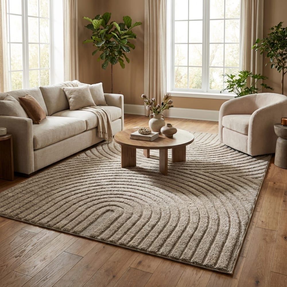Tapis à motifs en relief arcs beige 120x170cm — vue 3
