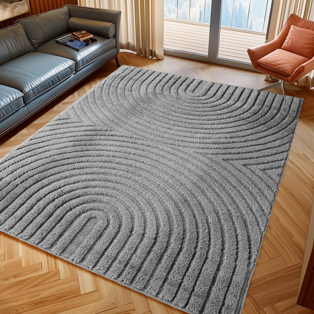 Tapis à motifs en relief Arcs Gris 200x290cm